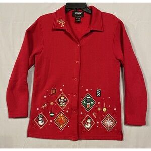 VTG Designers Originals Studio Joy Christmas Sweater Red S Snowman Angel Small